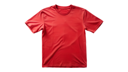 A vibrant red tshirt is isolated on transparent background, perfect for showcasing apparel designs and casual wear