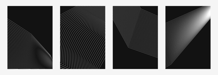 Minimalist Line Art Posters – Abstract White Lines on Black Background