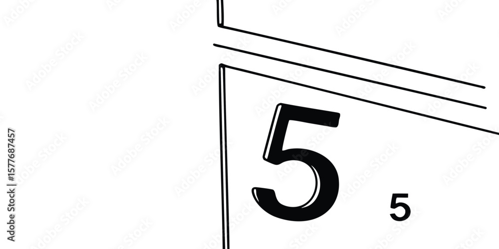 Poster an illustration featuring a large number five with smaller number five and parallel lines above it