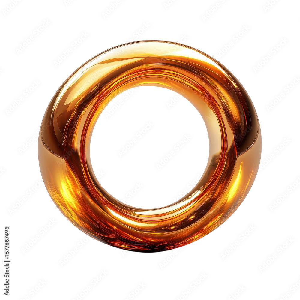 Poster golden torus gleam on black glossy 3d render rich luster abstract shape on transparent background