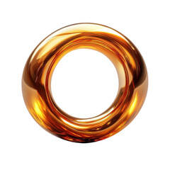 Golden torus gleam on black Glossy 3D render rich luster abstract shape on transparent background