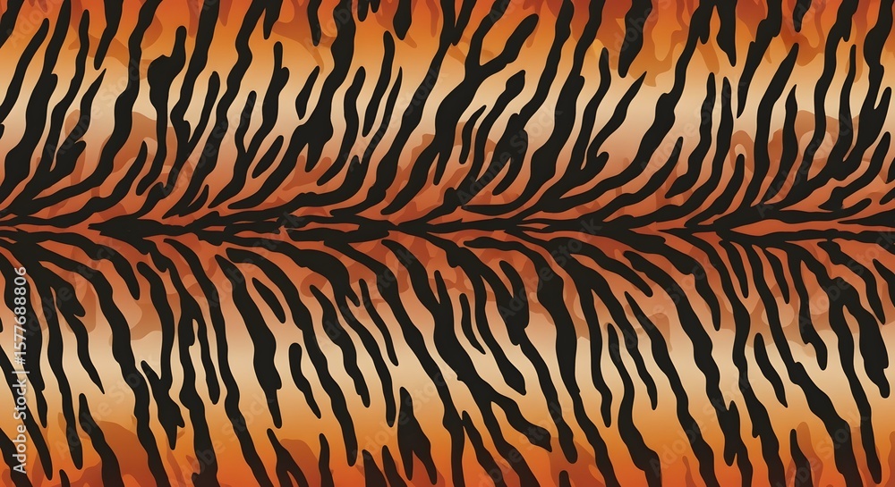 Poster a seamless tiger pattern with black stripes on an orange and beige background creating a wild textur