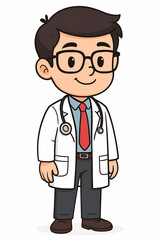 Cartoon Doctor Wearing Stethoscope and Glasses