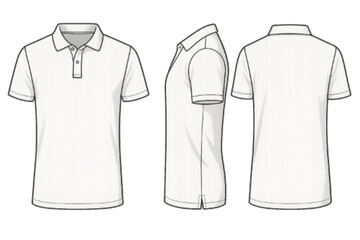 White Polo Shirt Template: Front, Back, and Side Views for Apparel Design
