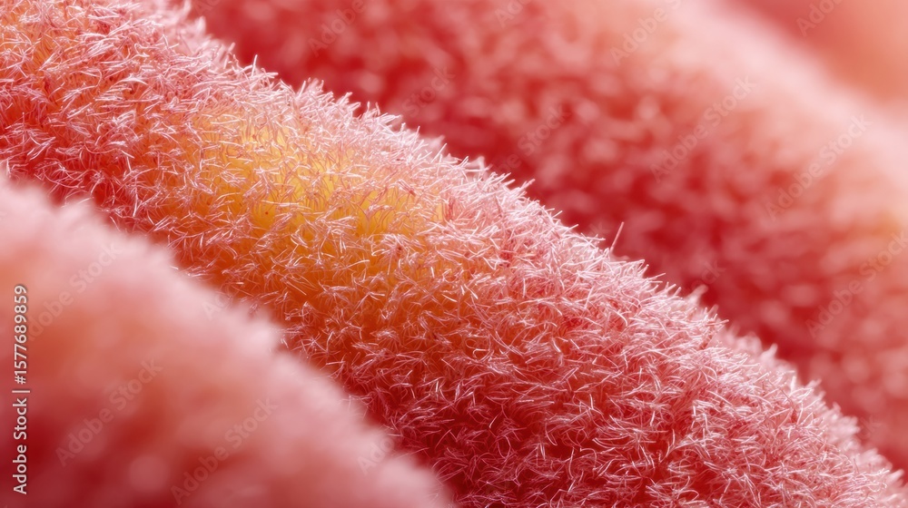 Poster close-up of peach skin texture with abstracted detail featuring soft fuzz and vibrant colors