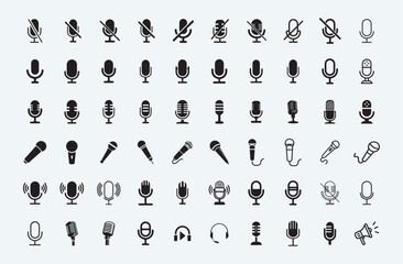 microphone icons. microphone logo design podcast, Different microphone collection, Podcast mike, journalist microphone, karaoke, conference