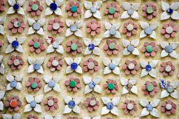 Colorful Floral Pattern with Circular and Leaf Elements Decor Design