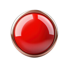 Red button glossy shiny metal frame 3D render vibrant style isolated round on transparent background