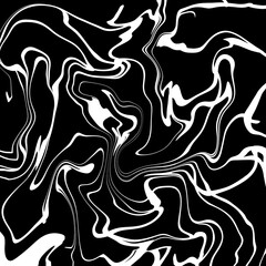 High contrast abstract black and white marble texture with fluid swirl lines. Modern liquid ink...