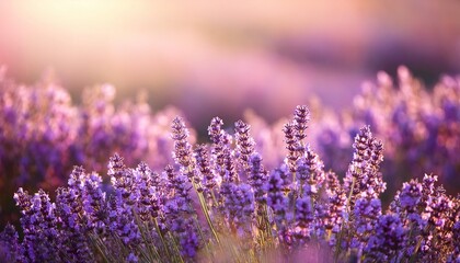 Fototapeta premium purple lavender flowers in a sunlit field