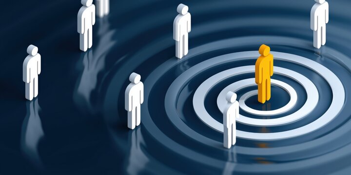 Concept of leadership and influence with figures and ripple effects on blue surface