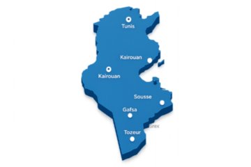 3D Map of Tunisia: Detailed Regional Representation with City Markers