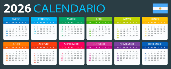 2026 Calendar - vector illustration, Argentinian version