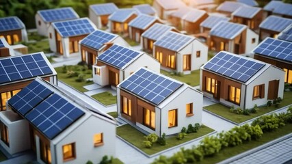 A miniature model of a modern house with solar panels that highlights eco-friendly architecture and urban planning, showcasing sustainable living solutions for the real estate market. 4k video - Powered by Adobe