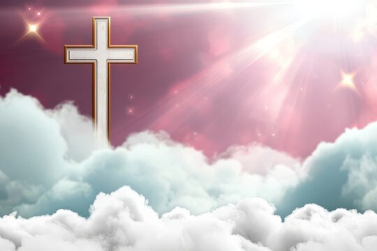 Religious Artwork Representing Ascension Day with a Cross in the Sky - Powered by Adobe