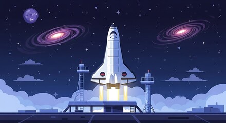 Obraz premium Launching Spacecraft Rising to the Stars in a Space Scene