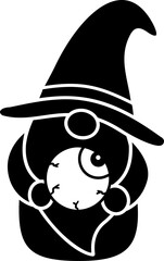 Cute Halloween Gnome Holding Eyeball Silhouette Illustration.
Halloween Gnome Silhouette with Eyeball Prop isolated.
Transparent background. SVG.