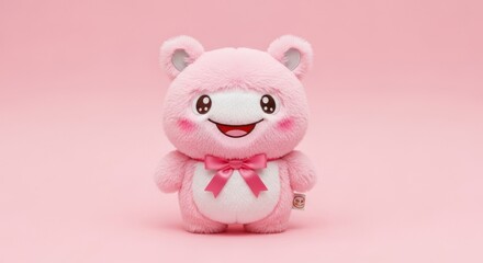 Obraz premium Adorable Pink Teddy Bear with a Bow and Smiling Face for Children's Toys