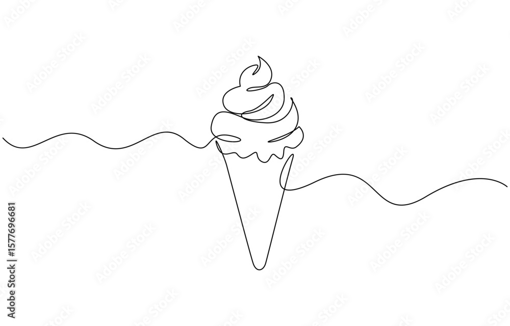 Aufkleber continuous one line drawing of ice cream gelato. ice cream with cone in single line draw illustratio