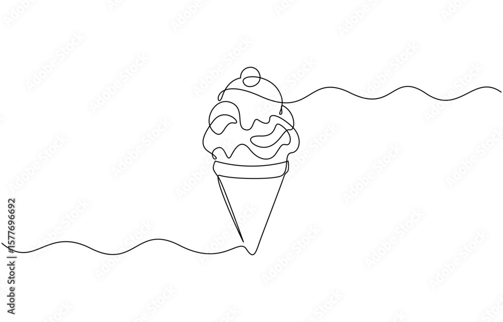 Aufkleber continuous one line drawing of ice cream gelato. ice cream with cone in single line draw illustratio