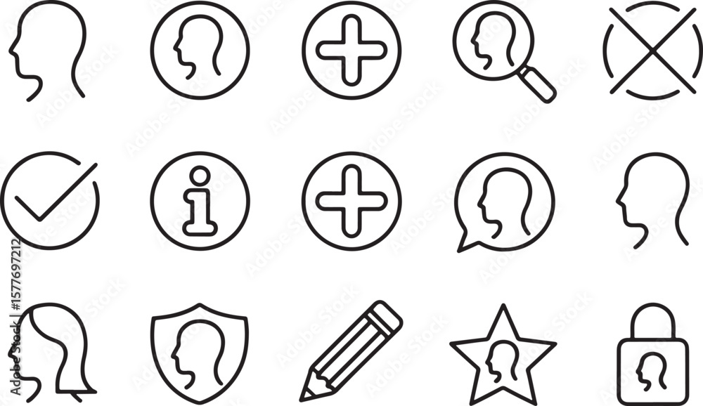 Poster diverse iconography exploring human profile, actions, and security embodying a range of concepts fro