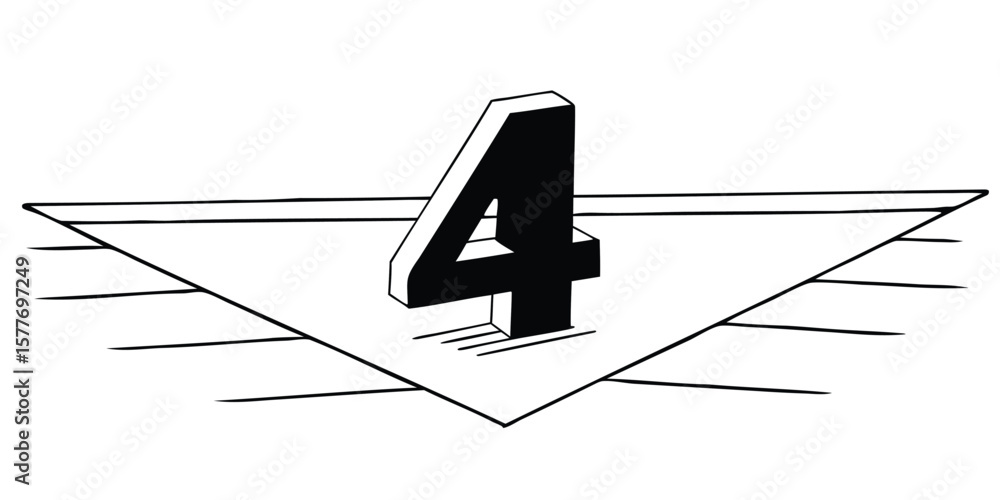 Fototapete illustration of the number four in black and white with a triangular shape and horizontal lines desi