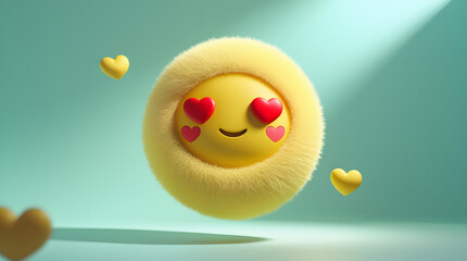3D Fluffy Love Emoji with Heart Eyes on Colorful Background – Cute Romantic Emotion Icon