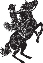 Bucking Bronco and Cowboy Silhouette Vector Illustration on Transparent Background