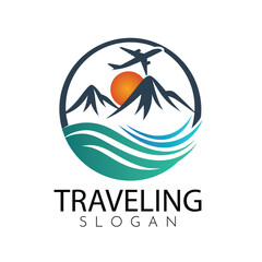 Traveling, travelling,, tour logo