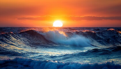 ocean sunset a generated ai artwork of surreal waves and celestial light