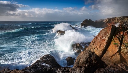 powerful ocean waves crashing coastal scene dramatic seascape nature s fury wild sea stormy weather nautical adventure oceanfront majesty turbulent waters