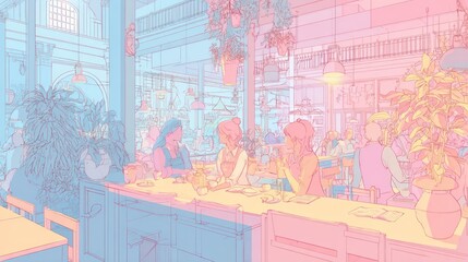 Fototapeta premium Pastel-toned interior cafe scene