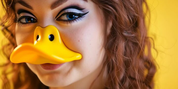 A woman with duckface pose for social media