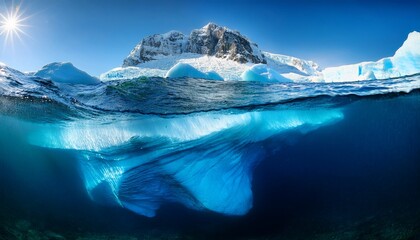 underwater world where icebergs gracefully dance and hide their massive weight beneath glistening waves