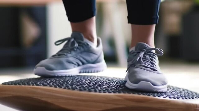 Person Standing on Balance Board Exercising for Fitness and Improving Core Strength