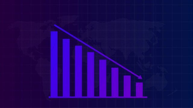 Declining bar graph with a downward-sloping arrow, representing a decrease or recession in business or financial metrics. Falling Chart with Arrow Animation, Animated Financial Crisis Chart

