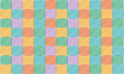 Colorful hand drawn checkered pattern sketch style crayon square background seamless kids design playful geometric texture