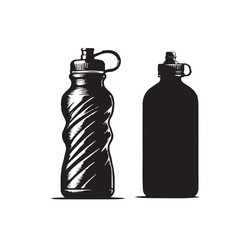 Aluminum Sport Bottle – Silhouette Vector Metal Water Bottle – Black and White Illustration Sports Bottle Mockup – Silhouette Art
