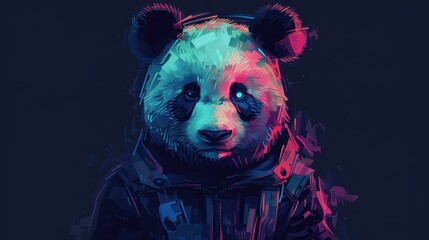 Cyberpunk Panda DJ in Neon Cityscape