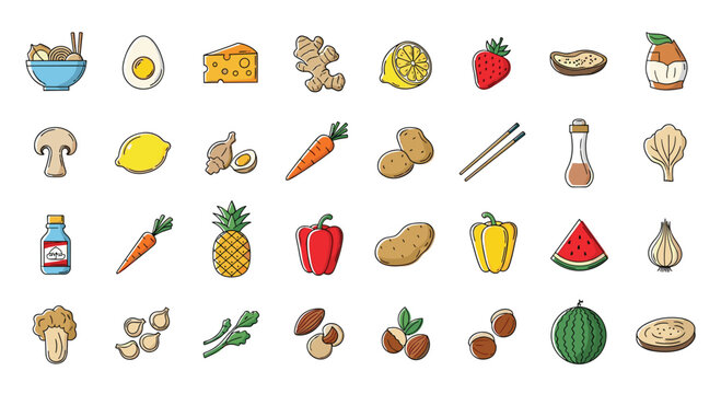 A whimsical collection of pixelated food items for diverse culinary projects and engaging graphics