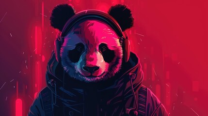 Cyberpunk Panda DJ in Neon Cityscape