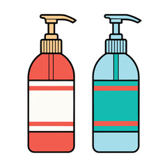 Two pump bottles with coral and teal colors dispenser liquid