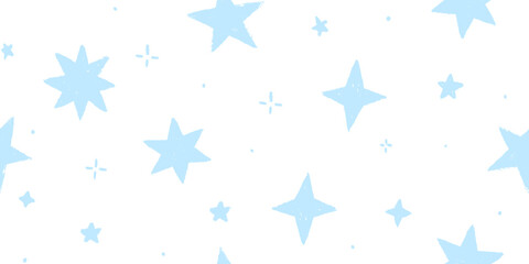 Vector kids pattern with doodle textured stars. Vector seamless background. blue and orange markers and brush stroke sketch pattern