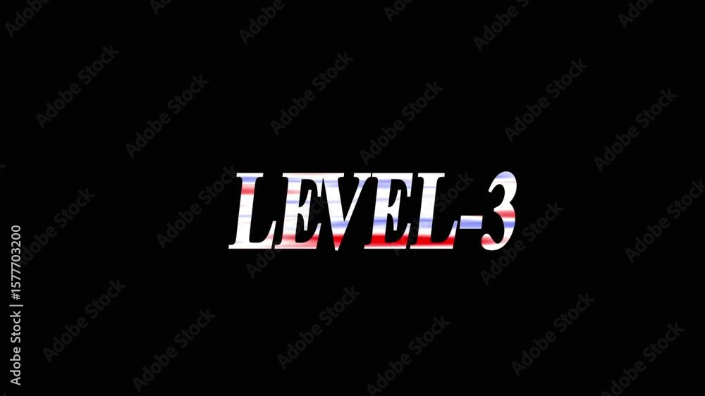 Fototapete text level-3 animation. white color text level up with effect on black background. glowing level up 