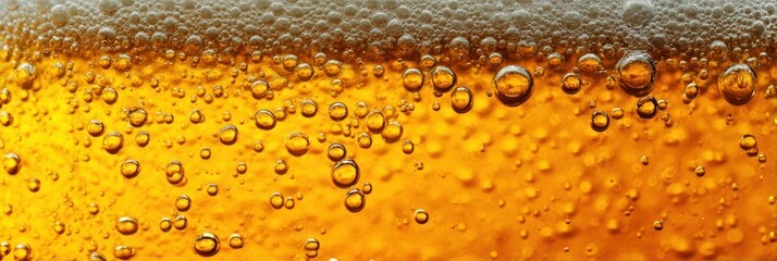Close up view of beer with bubbles and foam showing a refreshing drink in a glass container