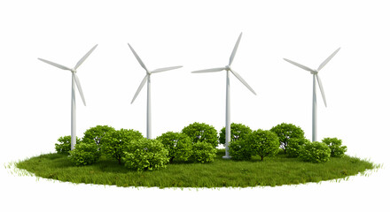 Clean energy wind turbines on a lush green island, generating sustainable power for a brighter future.