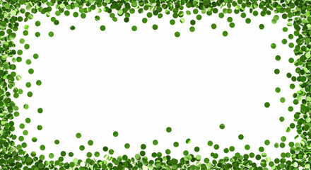 Green glitter confetti border frame on white background, perfect for your festive designs and celebrations, adding a touch of sparkle and joy.