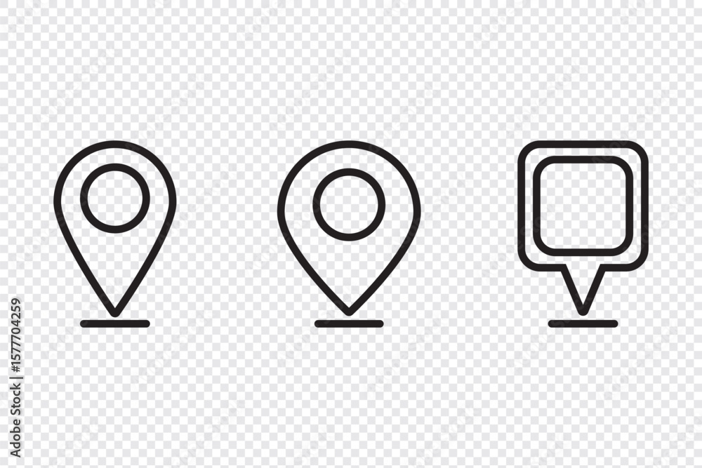 Poster location icon, map pin icons in outline styles. for maps, gps, navigation apps, location markers. a 