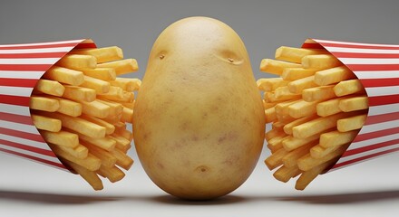 junk food obsession, Fat potato surrounded with junk food, Weight gain and obesity concept