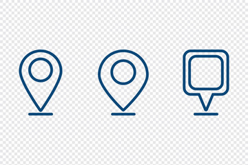 Location icon, map pin icons in outline styles. For maps, GPS, navigation apps, location markers. A placemark, pointer, or marker on a geolocation map. A designation of an address or GPS location. 